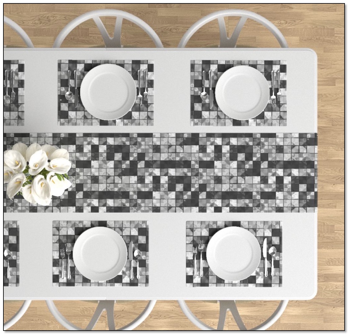 black and white tileed table linens by Gingezel at Roostery
